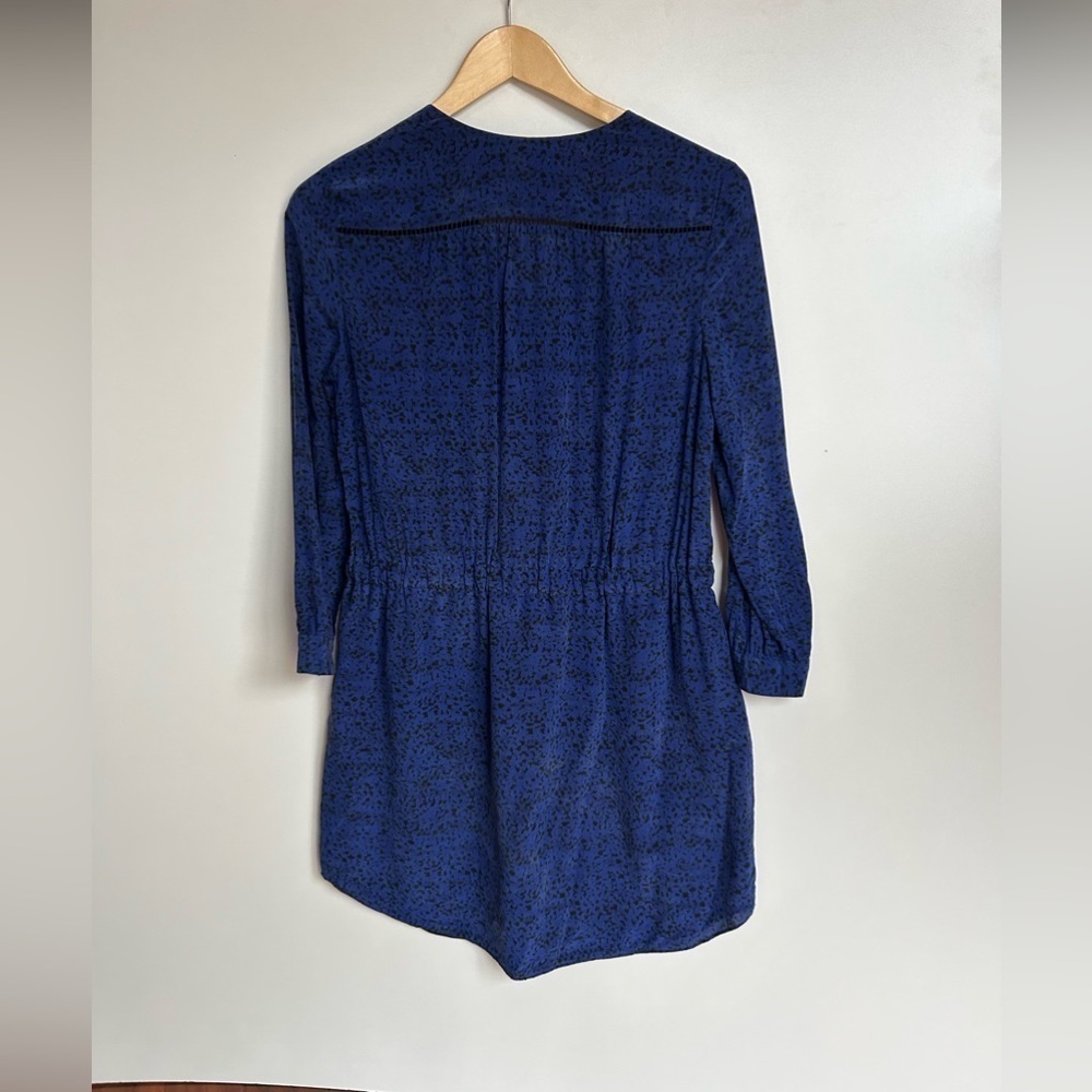 Rebecca Taylor silk  Long Sleeve blue black Print Dress with  belt - Picture 3 of 9
